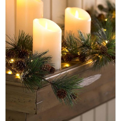 Plow & Hearth - Pine Cone Pre-Lit Garland - Lighted Garland