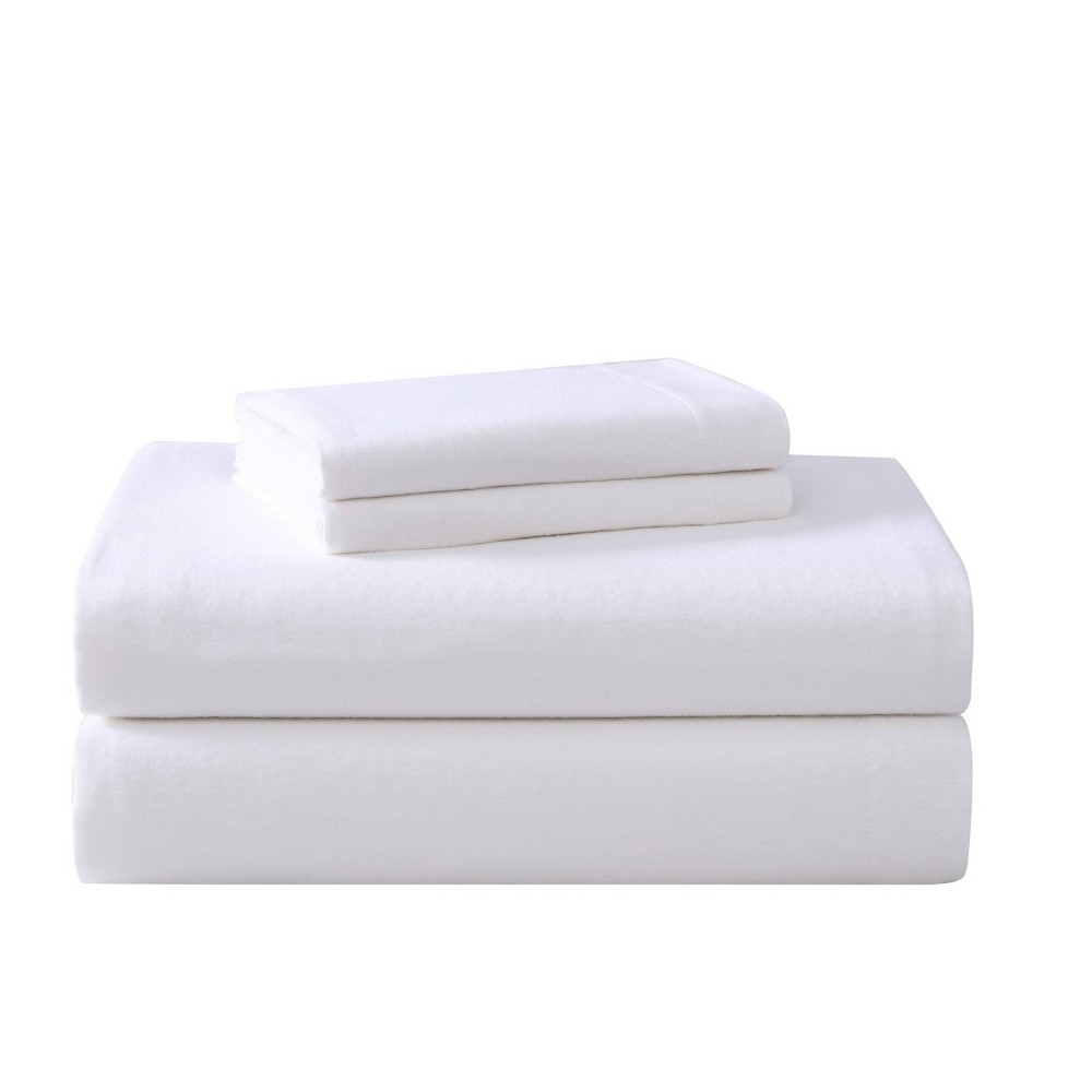 Photos - Bed Linen Full Solid Flannel Sheet Set White - Laura Ashley