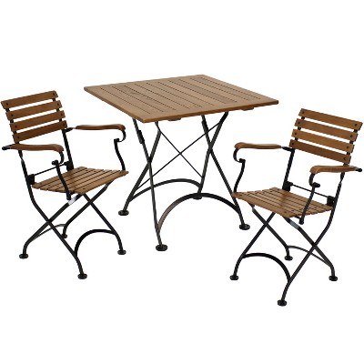 Sunnydaze Indoor/Outdoor Essential European Chestnut Wood Folding Bistro Chair and Table - Dark Brown - 3pc