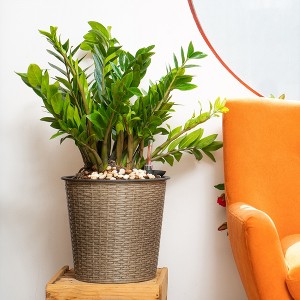 Gulches 13" Gray Wicker Self-Watering Planter, 13.4"x13.4"x12.2" - 1 of 4