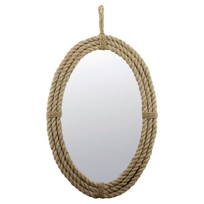 24.8" x 16.5" Decorative Oval Rope Wall Mirror with Loop Hanger Tan - Stonebriar Collection