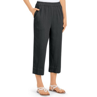 Collections Etc Stylish Woven Gauze Capris With Elasticized Waist Large Black Target