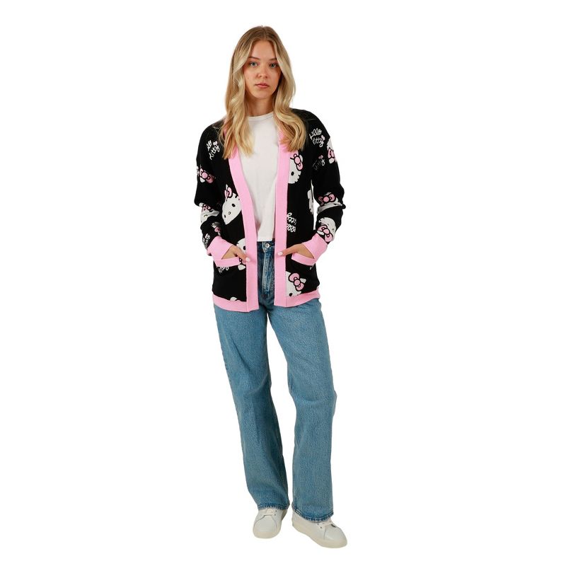 Women's Officially Licensed Hello Kitty Relaxed Fit Knit Cardigan, 3 of 7