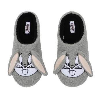 Looney Tunes Bugs Bunny Face Adult Gray Scuff Slippers