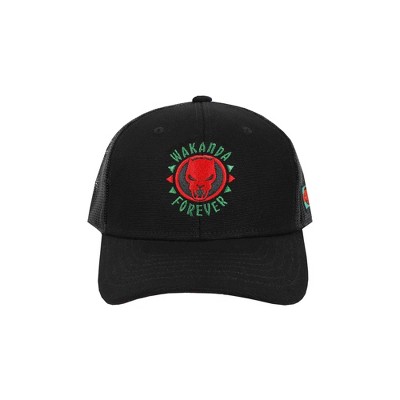 Marvel Black Panther Logo Wakanda Forever Adult Black Trucker Hat