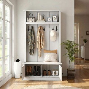 Resenkos Hall Tree, Entryway Bench with Coat Rack, - 1 of 4