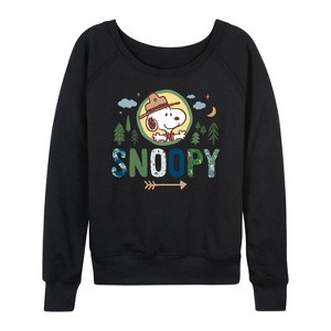 Women's - Peanuts - Ranger Snoopy Lightweight French Terry Wide Neck Long Sleeve Shirt - 1 of 4