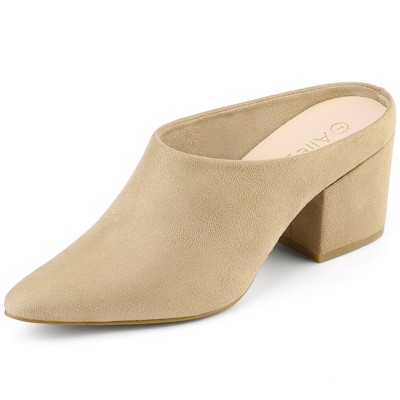 Allegra K Women's Pointed Toe Slip On Block Heel Slide Mules Beige 9.5 ...