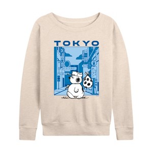Women's - Peanuts - Olaf Tokyo Street Lightweight French Terry Wide Neck Long Sleeve Graphic Shirt - 1 of 4