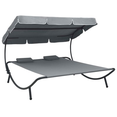 VidaXL Patio Lounge Bed with Canopy and Pillows Gray