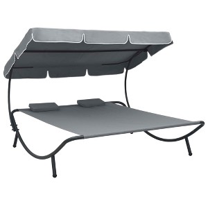 VidaXL Patio Lounge Bed with Canopy and Pillows Gray - 1 of 4