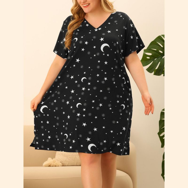 Agnes Orinda Women's Plus Size Comfort Pattern V Neck Short Sleeve Nightgowns, 2 of 7