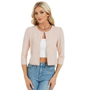 Coolmee Women's 3/4 Sleeve Cropped Coat Lightweight Notch Collar Blazer Jacket Business Casual - 1 of 4