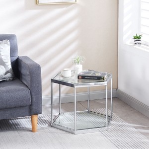 NicBex Coffee Tables for Living Room 16.54" High Hexagon Coffee Table with Tempered Glass Top and Steel Frame for Bedroom, Silver - 1 of 4