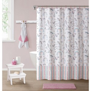 Kate Aurora Montauk Accents Complete 5 Piece Juvi Unicorns Themed Fabric Shower Curtain Bathroom Set - 1 of 4