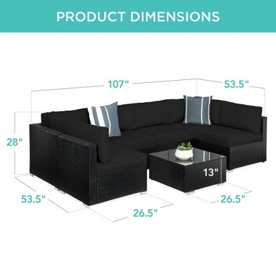 Black Steel Frame 6-Person Outdoor Wicker Sectional Set