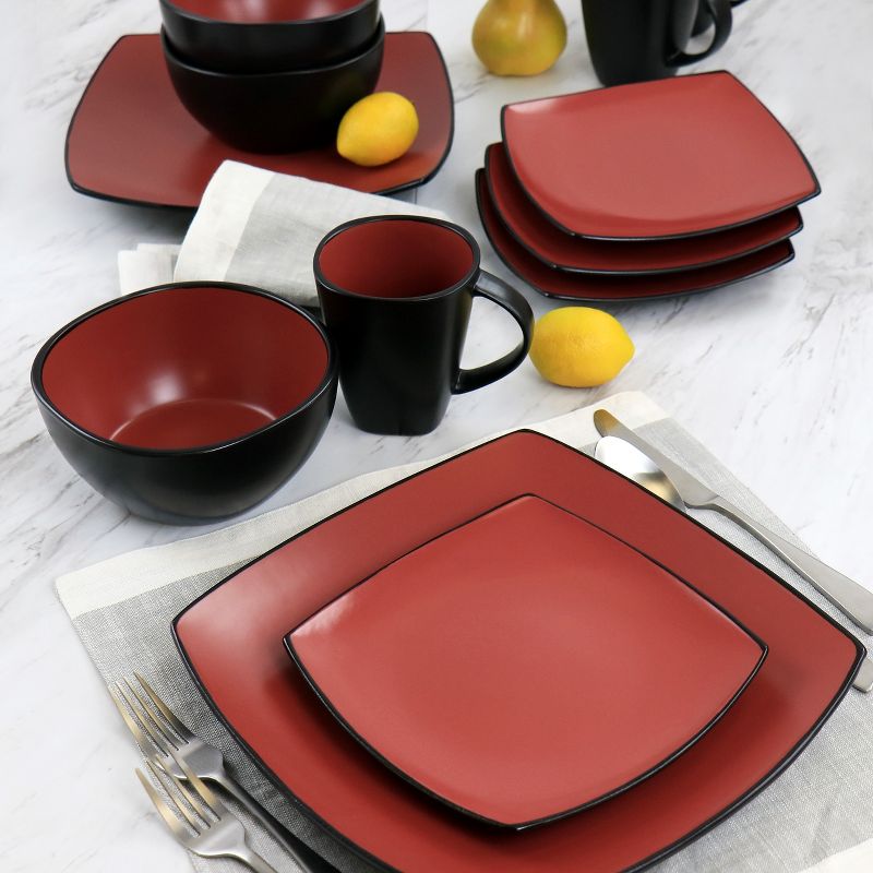Gibson Elite Soho Lounge 16 Piece Matte Glazed Stoneware Dinnerware Set in Red, 5 of 11