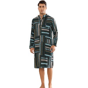 Lars Amadeus Men's Long Sleeves Geometric Pattern Banded Collar Nightshirts - 1 of 4