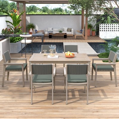 YOOCOZZ  Patio Dining Set with Rattan Chairs and Removable Cushions - White Washed