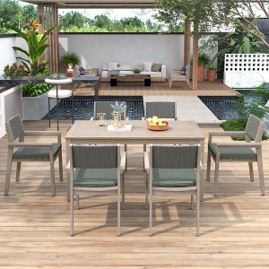 YOOCOZZ  Patio Dining Set with Rattan Chairs and Removable Cushions - White Washed - 1 of 4