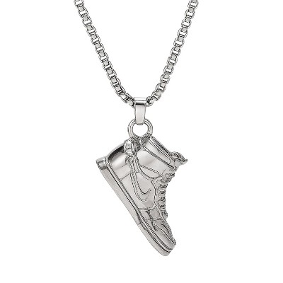 Men's Silver - Toned Stainless Steel Box Chain Necklace with Sneaker Pendant