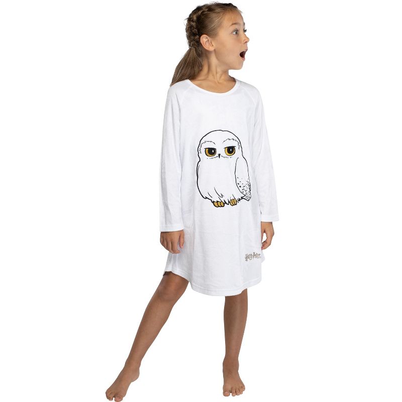 Harry Potter Pajama Girls' Hedwig Owl Micro Raschel Fleece Hi-Lo Nightgown Costume, 4 of 8