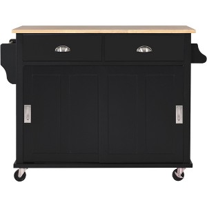 2 MDF SC Kitchen Cart - With Rubberwood Flip-Top & Hidden Sliding Barn Door black - 1 of 3