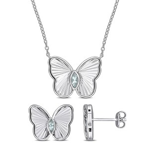 EVERLY JEWELRY | Sterling Silver 1/3ct TGW Aquamarine Butterfly Earrings and Necklace Set - 17 in - 1 of 4