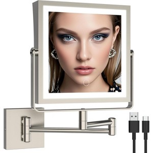 Rechargeable Wall Mounted Makeup Mirror Touch Screen Dimmable, 360° Rotation Extension Foldable Arm - 1 of 4