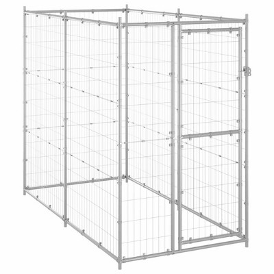 vidaXL Outdoor Dog Kennel- Galvanized Steel, Ample Exercise and Play Space, Lockable Door, for Training, Exercise & Safety, Silver, 43.3"x86.6"x70.9"