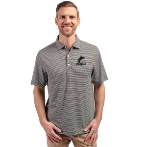 Miami Marlins Cutter & Buck Forge Eco Double Stripe Stretch Recycled Mens Polo - 1 of 1