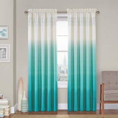 teal window curtains