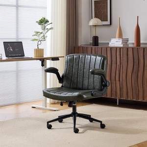 VINGLI Criss Cross Chair with Adjustable Flip-Up Arms,Cross Legged Chair with Wheels, Extra Wide Office Chair,PU Leather - 1 of 4
