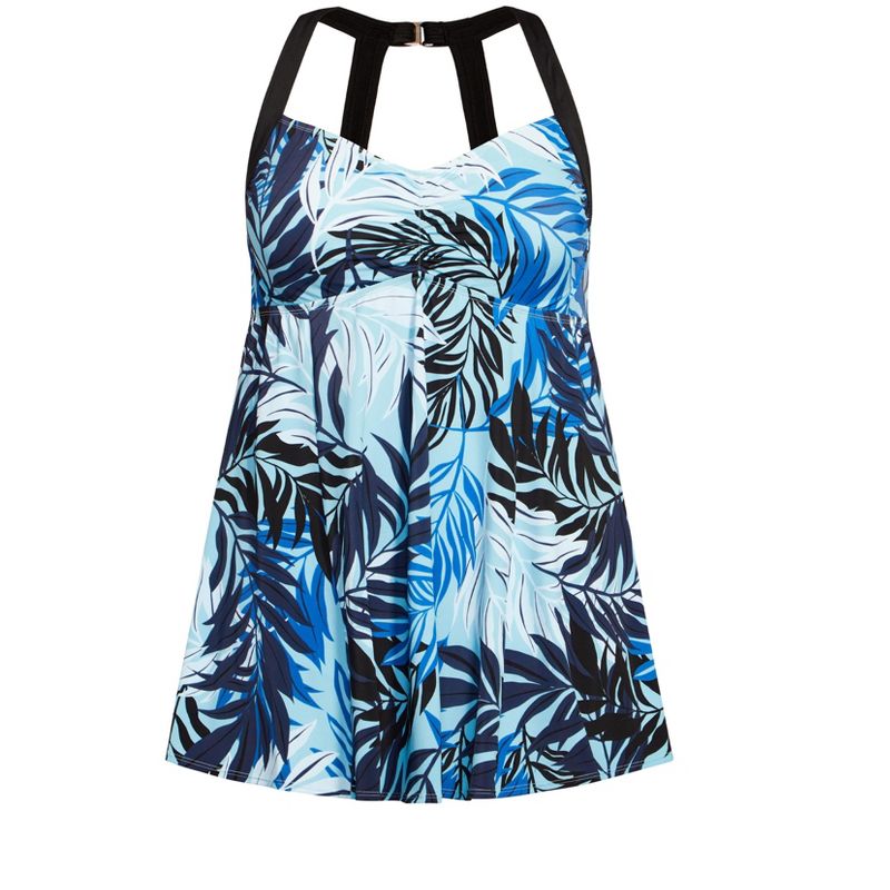 Women's Plus Size Hi Back Print Swim Dress - blue | AVENUE, 3 of 5