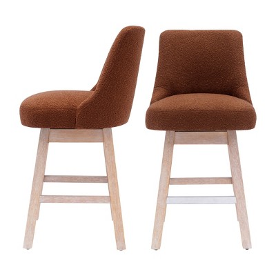 Rust Orange Upholstered Swivel Counter Height Bar Stools with Antique Oak Legs
