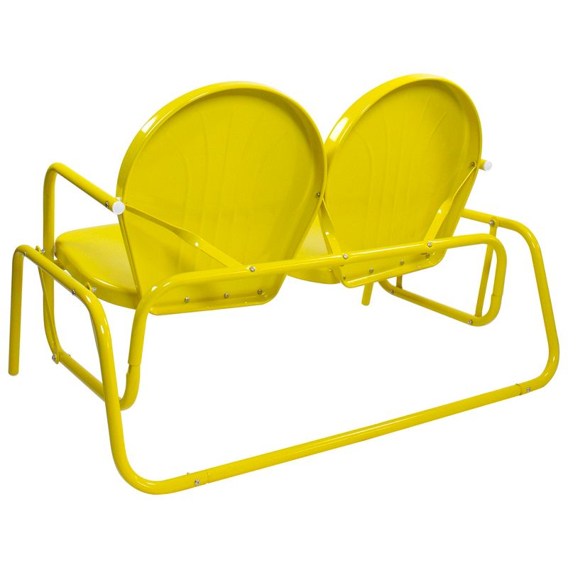 Northlight 2-Person Outdoor Retro Metal Tulip Double Glider Patio Chair, Yellow, 5 of 6
