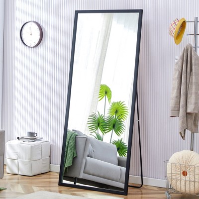 FURNIinspire Full Length Mirrors Floor Standing Wall Mirror, Bedroom Foyer Clothing Store Wall Mounted Mirror, Wooden Frame Square Black 31.5"*71"