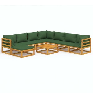 vidaXL 9-Piece Outdoor Patio Lounge Set – Solid Tropical Acacia Wood – Includes Green Cushions & Sturdy Table – Versatile, Comfortable & Durable - 1 of 4