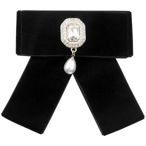 INSPIRE CHIC Women's Velvet Sweet Bowknot Brooch Rhinestone Pin Collar Bow Ties with Beads - 1 of 4