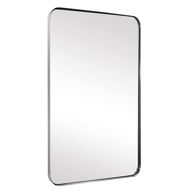ANDY STAR Modern Decorative 20 x 28 Inch Rectangular Wall Mounted Hanging Bathroom Vanity Mirror with Stainless Steel Metal Frame, Brushed Nickel, 1 of 7