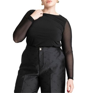 ELOQUII Women's Plus Size Sheer Sleeve Tee - 1 of 4
