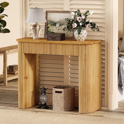 Tribesigns Solid Wood Fluted Console Table with Drawers, 39" Modern Compact Entryway Sofa Table for Small Space, Living Room, Hallway, Foyer, Oak