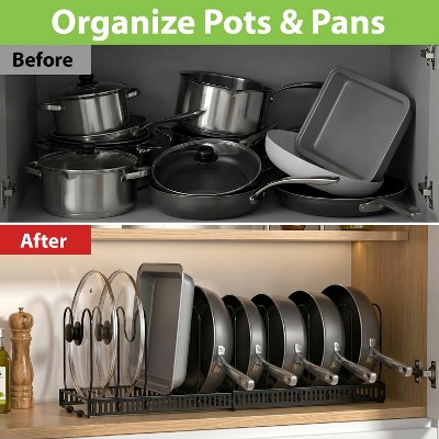 Garnen Pots and Pans Organizer Under Cabinet Kitchen Organizer, Expandable 11.8"-22.8" Adjustable Pan Rack Pot Lid Organizer Kitchen Storage, Black — фото 2