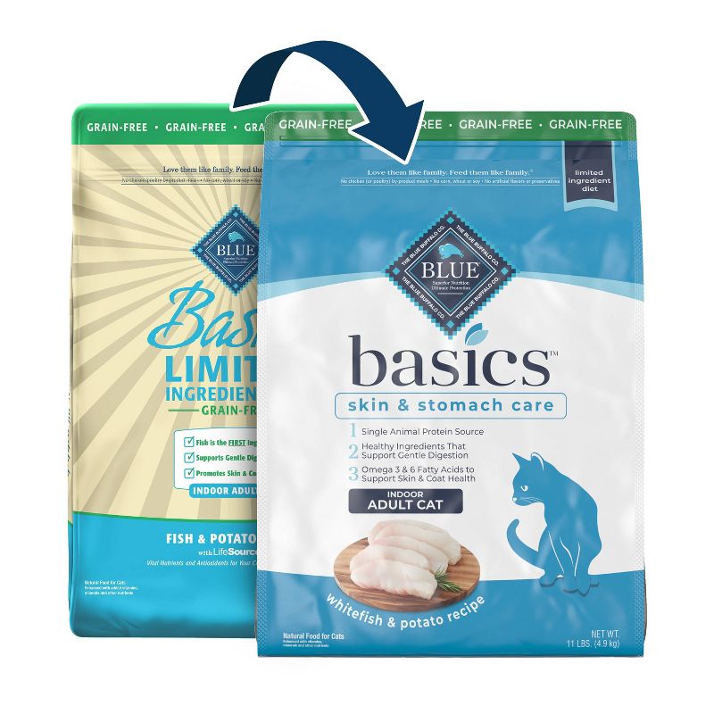 Blue Buffalo Basics Skin &#38; Stomach Care Grain Free Natural Indoor with Fish &#38; Potato Adult Dry Cat Food - 11lbs, 3 of 12