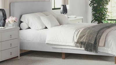 Britta Gray Upholstered Full Platform Bed with Walnut Legs
