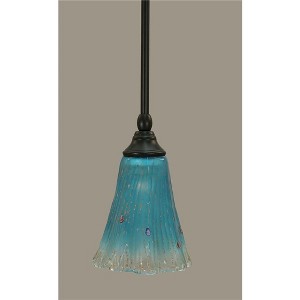 Toltec Lighting Any 1 - Light Pendant in  Matte Black with 5.5" Fluted Teal Crystal  Shade - 1 of 1