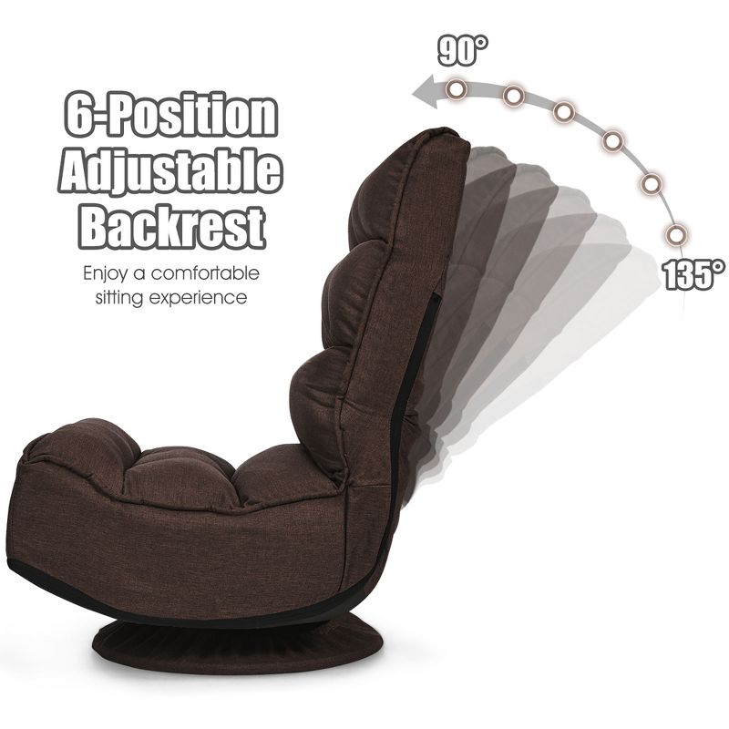 Costway Gaming Chair Fabric 5-Position Folding Lazy Sofa 360 Degree Swivel Grey\ Black\Coffee, 5 of 11
