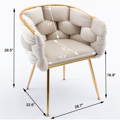 Beige Velvet Upholstered Accent Chair Set with Gold Metal Legs