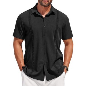 COOFANDY Mens Short Sleeve Cuban Guayabera Shirt Casual Summer Beach Button Down Shirts S-XXXL - 1 of 4