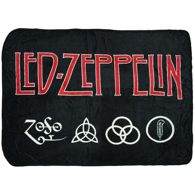 Led Zeppelin 4 Symbols Super Soft And Cuddly Fleece Plush Throw Blanket Black, 1 of 5